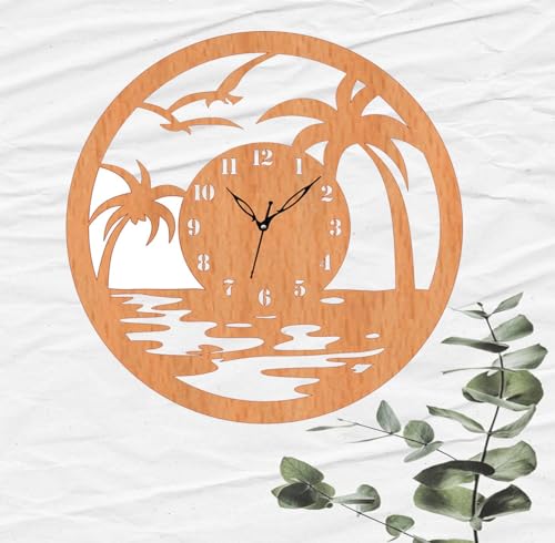 Image of ADK Wooden MDF Wall Clock Trendy Fancy Antique Design Silent Battery Operated Ticking Movement Clock -No Frame for Home /Kitchen /Office / 14