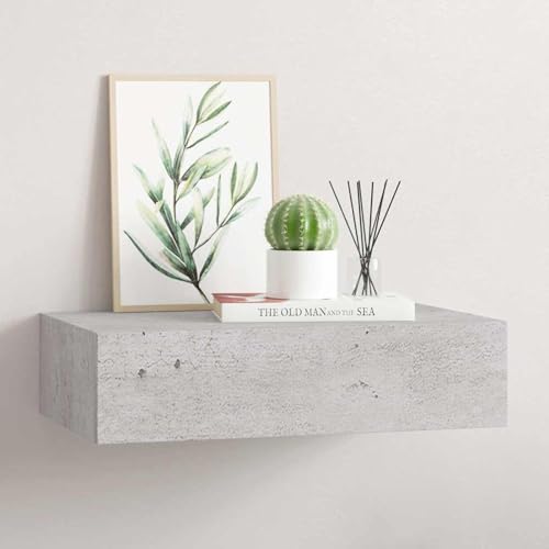 Estantería flotante compacta para cajones, color gris hormigón, MDF y metal, 40 x 23,5 x 10 cm, ideal para almacenamiento de joyas y objetos pequeños, modelo 330251