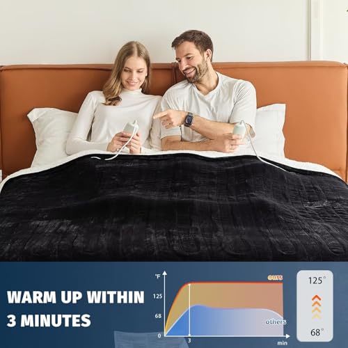 Heated Electric Blanket Queen Size - 84" x 90" Heating Blanket with Dual Control, 10 Levels & 8 Hours Auto Off, Soft Warm Flannel Gift with Over-Heat Protection, ETL & FCC Certified