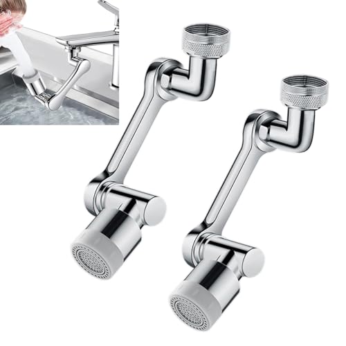 2Pcs 1080° Swivel Faucet Extender Aerator, Large-Angle Robotic Arm Rotating Faucet Aerator with Dual Spray Mode, Solid Brass Splash Filter for Kitchen Faucet or Bathroom Sink by AWXYG - Used condition - CA$21.16