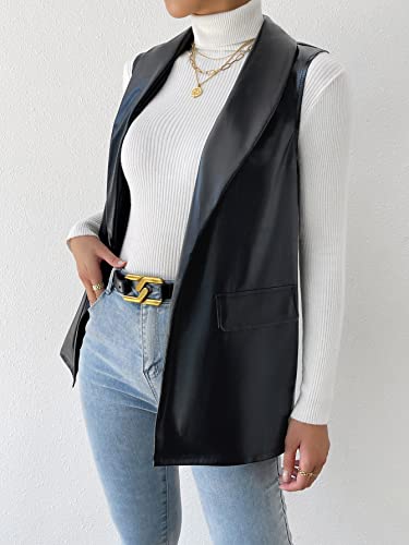 Milumia Women's Elegant Sleeveless Blazer Jackets Shawl Collar Open Front Vest Cardigan Leather Black Small #TOP4