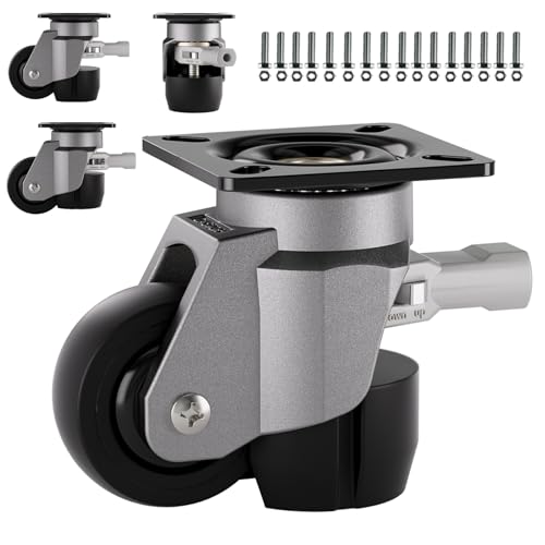 TESUMI Heavy Duty Leveling Casters Set of 4, 580 LBS Load Capacity Adjustable Leveling Feet, Retractable Swivel Industrial Plate Casters for Workbench, Machine, Equipment & Furniture, 1.5 Inch, T50