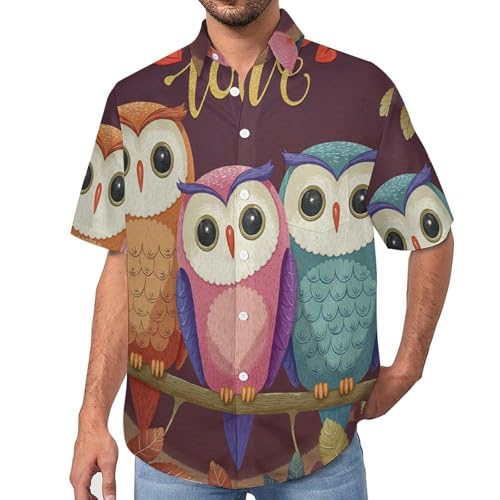 Chemise homme manches courtes à motif hiboux et twigs en coton léger pour l'été