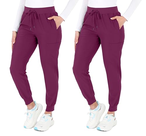 Image of READY SET SCRUBS - Scrub Pants for Women - 2 Pack - Cargo Jogger Pants Set with 8 Pockets - Yoga Waistband - Soft & Stretchy