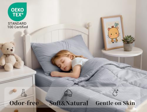 Image of ZPECC Toddler Bedding Set - 4 Piece Hypoallergenic Baby Crib Bedding Set for Boys and Girls, Includes Toddler Comforter, Flat Sheet, Fitted Sheet and Pillowcase, Grey Stripe