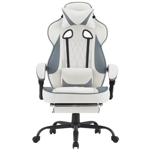 Sedia Gaming Ergonomica | Tessuto Traspirante Fresco D'estate | Schienale Regolabile Poggiapiedi | per Gaming Ufficio Relax | Sedile ampio e comodo per Persone di Taglia Grande | Blu+Bianco - Sedia gaming - Immagine 7