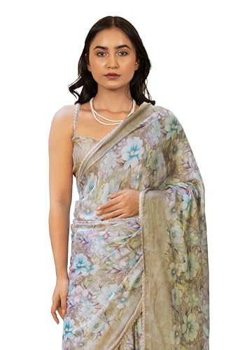 Image of MIRCHI FASHION Women Saree Floral Print Chiffon | Lightweight Festive Occasion Sari for Farewell and Functions with Unstitched Blouse Piece