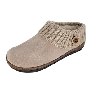 Clarks Women’s Suede Leather Slipper with Knitted Sweater Collar & Faux Fur Lining – Indoor/Outdoor House Slippers for Women with Cork Midsole Clog