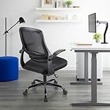 T-THREE.Adjustable ergonomic mesh swivel chair, office and study seat with lumbar support, height adjustment, 360° rotation, 90° flip-up armrests for home office(Black) - Image 2