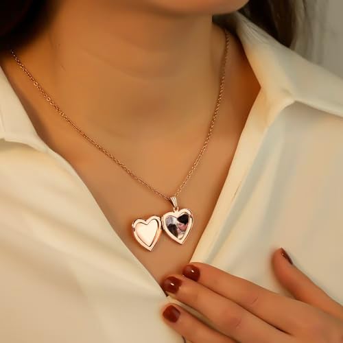 Image of Love Heart Locket Necklace That Holds Pictures Stitch-Shape Necklace Stuff Gifts Ohana Photo Lockets Necklace