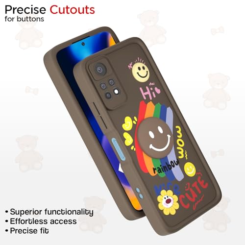 Image of Pikkme Back Cover for Redmi Note 11 Pro /Redmi Note 11 Pro Plus 5G | Soft Silicone| Cute Rainbow Smile & 3D Cartoon Flower Design | Shockproof Raised Camera Protection Bumper Case (Brown)