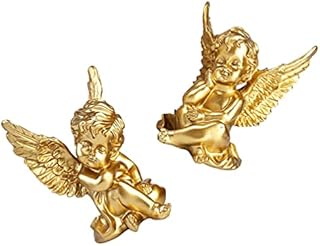 YARNOW 2Pcs Gold Angels Baby Cherubs Statue Figurine Resin Angel Sculpture Memorial Statue Indoor Outdoor Home Desktop Garden Decoration Photo Props