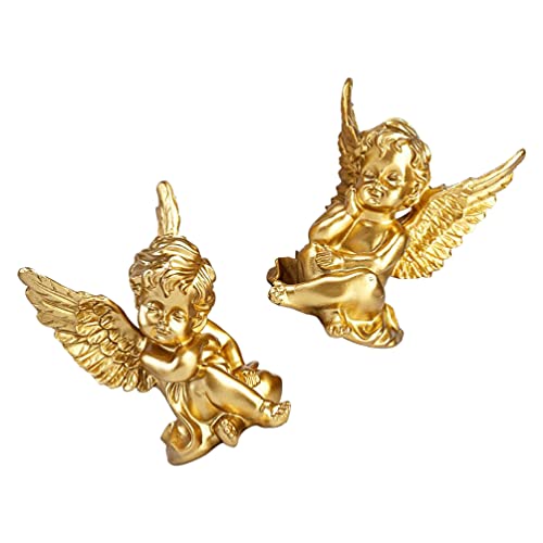 YARNOW Lot de 2 statuettes ange doré en résine pour intérieur ou extérieur