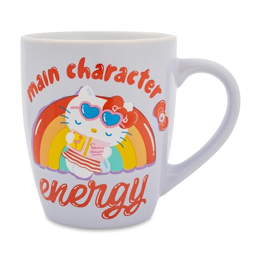 Silver Buffalo Sanrio Hello Kitty Main Character Energy Jumbo Curved Ceramic Latte Mug | Large Coffee Cup For Tea, Espresso, Hot Chocolate | Holds 20 Ounces