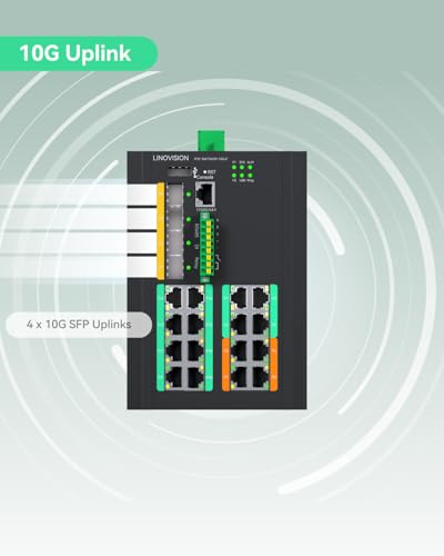 Image of LINOVISION Industrial 16-Port Full Gigabit L3 Managed BT90W PoE++ Switch with 4-Port 10G SFP+ Uplink, Total 370W PoE Budget