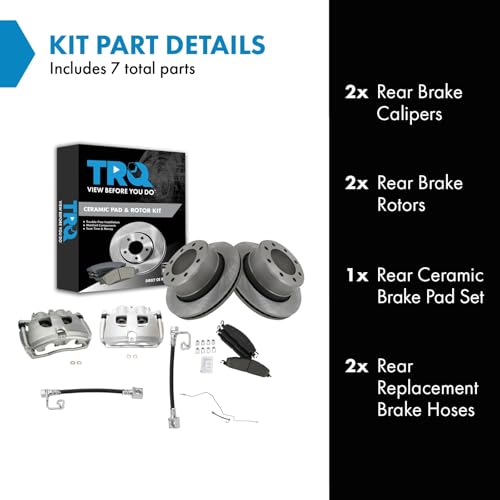 Image of TRQ Rear Brake Pad, Caliper, Hose, & Rotor Kit Ceramic Compatible with 2009-2010 Dodge Ram 2500, 3500 2011-2013 Ram 2500 2011-2012 3500