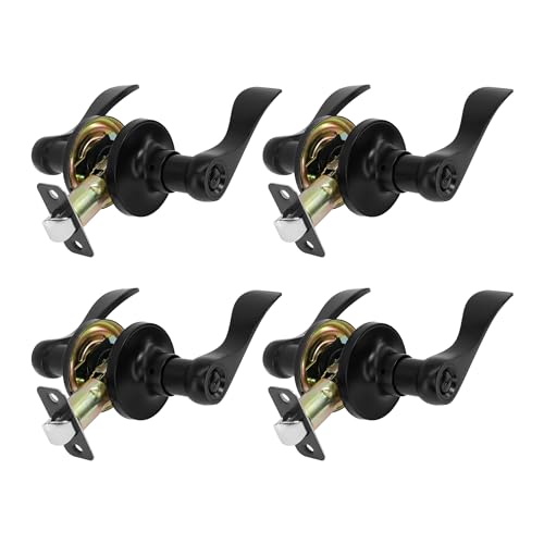 Redunest Privacy Door Lever Heavy Duty, 4 Pack Matte Black Left/Right Door Handles Reversible Wave Style Keyless Handing Lever, Bathroom and Rooms Privacy Door Lock