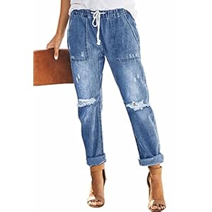 Alaster Queen Jeans Damen Lässig High Waist Jeans Baggy Jeans Damen Knie Zerrissen Jeans