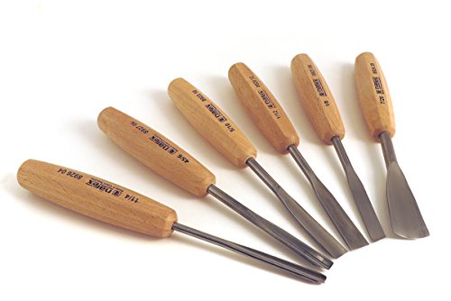 Narex 6 Piece Set Carving Chisels straight skew, 2 straight gouges, straight bevel, V tool and veining tool 894720