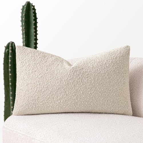 MIULEE Textured Boucle Throw Pillow Cover Beige Accent Solid Lumb...