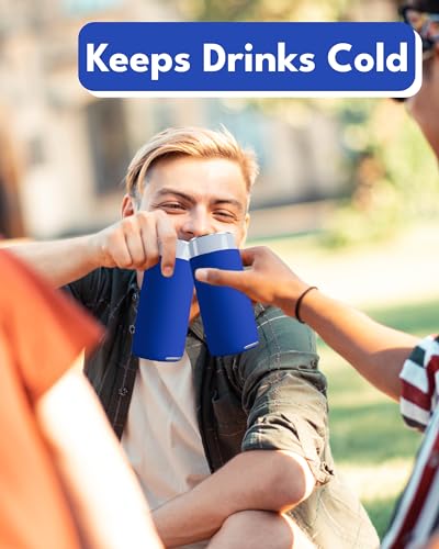 Image of PartyPrints 100 Pack Royal Blue Blank Slim Can Cooler Sleeves | Plain Seltzer Customizable Bulk Coolers for Beer Bottles & 12oz Tall Cans | Skinny Collapsible Drink Insulated Sleeve
