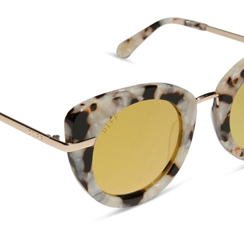 DIFF | Harry Potter Hedwig Oversized Round Designer Sunglasses for Women UV400, Gold Marbled + Gold3