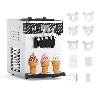 Commercial Soft Serve Ice Cream Maker - High Output with Dual Flavor Twist - Stainless Steel Design - 22-30L/H Capacity, LCD Display, Auto Clean