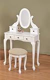 New Queen Ann Vanity Set with Adjustable Mirror and Round Stool White Finish