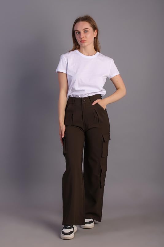 Image of HIGH Buy Women Korean 5 Pocket Cargo Comfort and Styles Baggy Super Lycra Pants for Women and Girls - Perfect High Waist Trousers for Women
