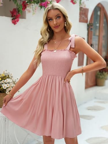 Image of Womens Summer Casual Dresses Spaghetti Strap Smocked Mini Dress
