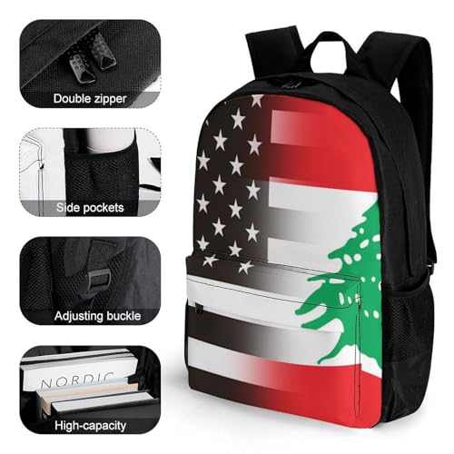 Black and White U.S Lebanon Flag Travel Backpack 16.1" * 12.6" * 6.7" Laptop Bag Business Daypack Travel Gear for Work Office3