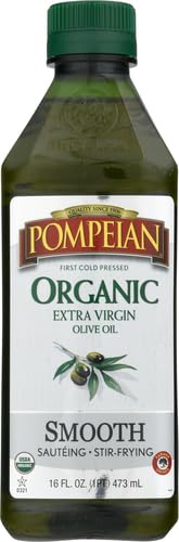 Image of Pompeian Smooth Organic Extra Virgin Olive Oil - 16 Fl Oz - First Cold Pressed Olive Oil for Cooking - Smooth Taste for Sauteing, Stir-Frying, and Baking (Pack of 5)