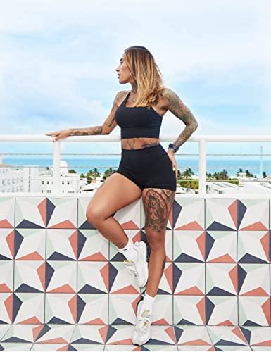 Womens Workout Yoga Shorts - Premium Buttery Soft Solid Stretch Cheerleader Running Dance Volleyball Short Pants #TOP4