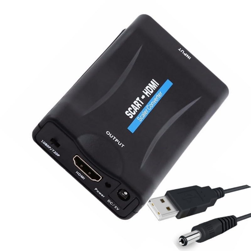 DUOBAGMA Adaptador de euroconector a HDMI con cable USB, Full HD 720p/1080p, Plug and Play, DVD/Sky Box/N64/Vhs/Ps4/Vcr/Wii HDTV/proyector/monitor