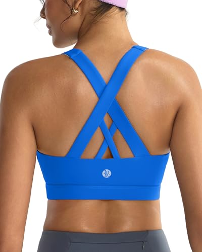 Image of RUNNING GIRL Sports Bras for Women,Padded Strappy Sports Bras Criss-Cross Back Medium Support Sports Bras with Removable Cups