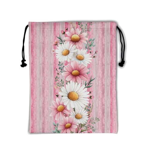 Image of Wooden Floral Gymnastics Drawstring Bags Lightweight Gymnasts Grip Bag Pink Storage Pouch