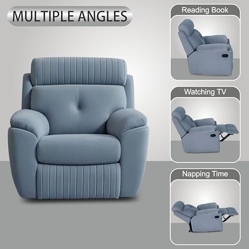 Image of Adorn India Premium Majestic 1 Seater Recliner Manual Sofa Chair | Grey Suede Velvet Fabric | Soft Padded Back Rest & Handrest | Living Room Recliner Chair | 3 Years Warranty