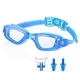 Puroma Swim Goggles, Leakproof Antifog UV Resistant Clear Lens Swimming Goggles with Nose Clip and Ear Plugs for Kids, Youth, Juniors, Adults (Blue)