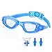 Puroma Swimming Goggles Nose Clip Ear Plugs Leakproof Antifog UV Resistant Diving Glasses Mask with Clear lens, Silicone Strap for Kids, Youth, Juniors, Adults (Blue)