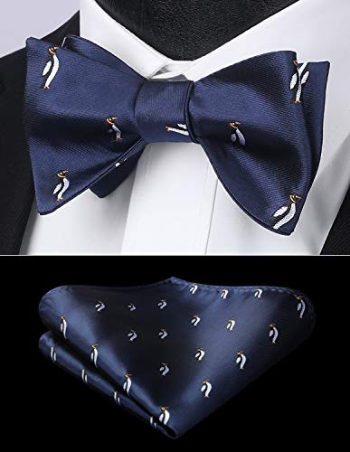 Image of HISDERN Bow Ties for Men Self Tie Animal Bowties Pocket Square Woven Silk Fun Bowtie Handkerchief Set for Wedding Party