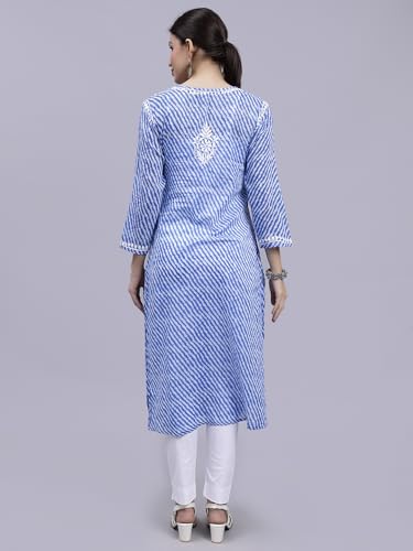 Image of Seva Chikan Hand Embroidered Lucknowi Chikankari Regular Fit Straight Malmal Cotton Kurta Kurti for Women SCL4458