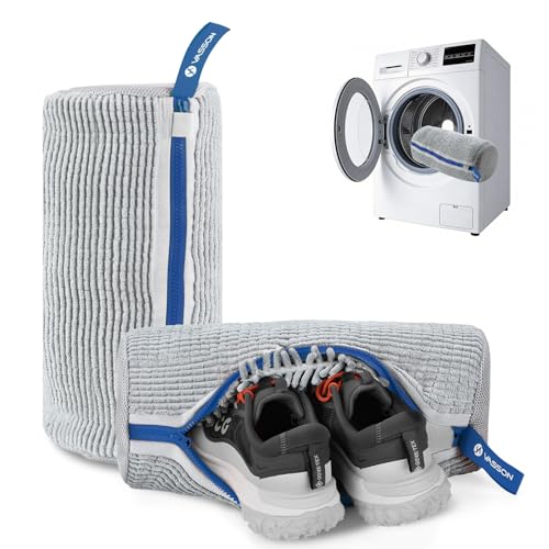 VASSON Sneaker Wash Bag 2 Pack & Bonus Storage Bag - Chenille Microfiber Shoe Washing Machine Bag - Heavy Duty Scrubber Pouch for Running Shoes & Canvas (Fits up to US Size 13)