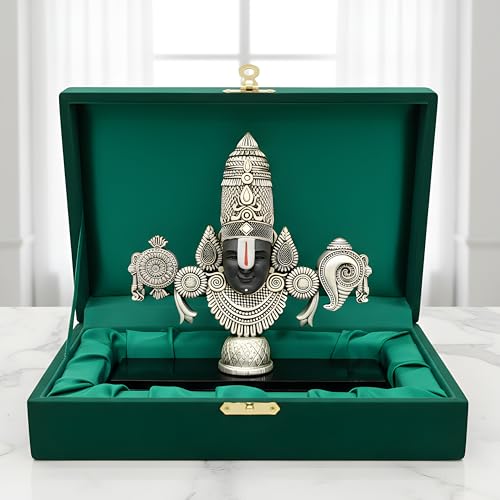 Image of 999 Silver Plated Balaji Statue | 8-Inch Elegant Divine Silver Showpiece for Vastu Home Decor | Lord Venkateswara Swamy Statue for Pooja Room, Prayer Room & Auspicious Gift