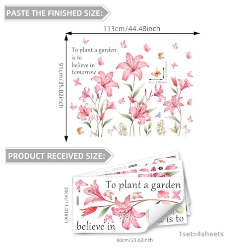 Vinilo Decorativo Flor Lily Grande Rosa con Mariposa miniatura 5