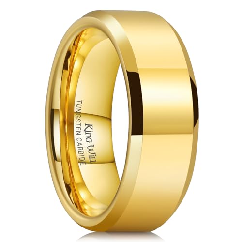 Image of King Will Tungsten Carbide Wedding Band for Men Women-4 /6 /8mm Width 14K Gold Plated Tungsten Wedding Ring Matte Brushed & High Polished Style Comfort Fit Wedding Band Size 6-14
