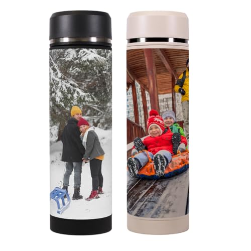 Personalisierte Thermosflasche von Dottie Bottle - Trinkflasche 'Lilly' mit eigenem Bild oder Text bedrucken - Cremfarbene Flasche aus Edelstahl