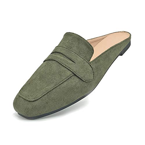 Starella Mules for Women Shoes Slip on Flats Backless Penny Loafers Closed Toe Mule Slides Army Green EU38/US7