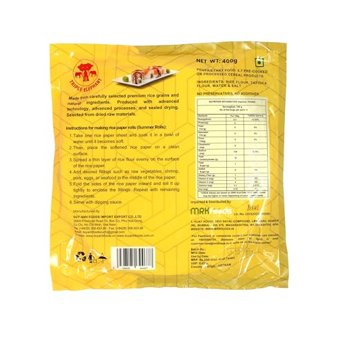 Image of Triple Elephant Rice Paper Banh Trang - 400g, Pack of 2 | Authentic Vietnamese Spring Roll Wrapper for Fresh Rolls, Pho, and More