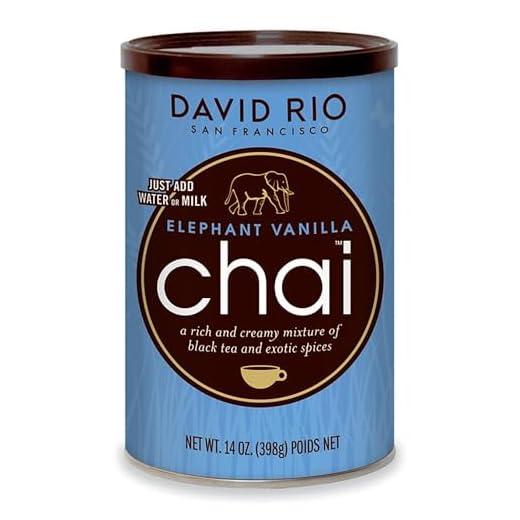 David Rio Chai Mix, Elephant Vanilla, 14 Ounce / 398g - instantánea té Chai, 1 unidad