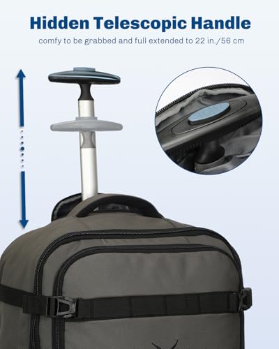 Hynes Eagle Rolling Backpack 42L Backpack with Wheels Airline Approved Carry on Luggage Laptop Travel Suitcase Bag for Women Men Dark Grey with Waist Pack Grey2